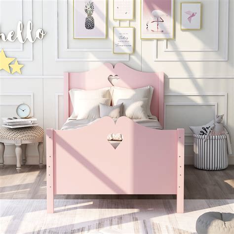 Princess Pink Twin Size Bed Frame With Headboard And Footboard Kids