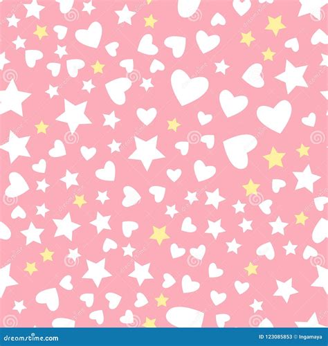 Vector Star And Heart Seamless Pattern Isolated On Pink Background