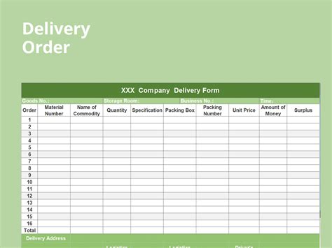 Excel Of Simple Delivery Order Xlsx Wps Free Templates