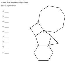 Number of sides =360∘/exterior angle. Assuming all the figures are regular polygons, can you determine all the angle measures ...