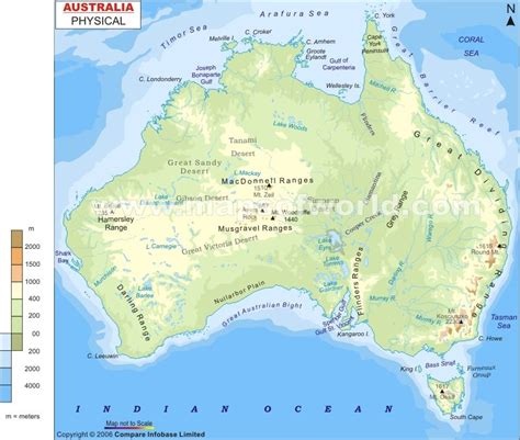 A Physical Map Of Australia Cities And Towns Map