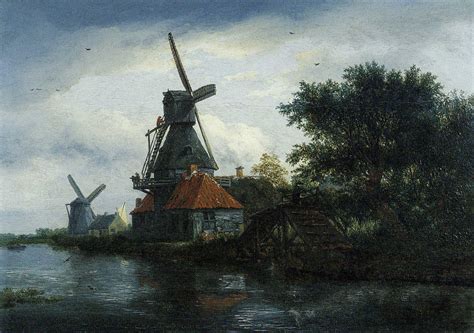 Jacob Van Ruisdael Two Windmills On The Bank Of A River