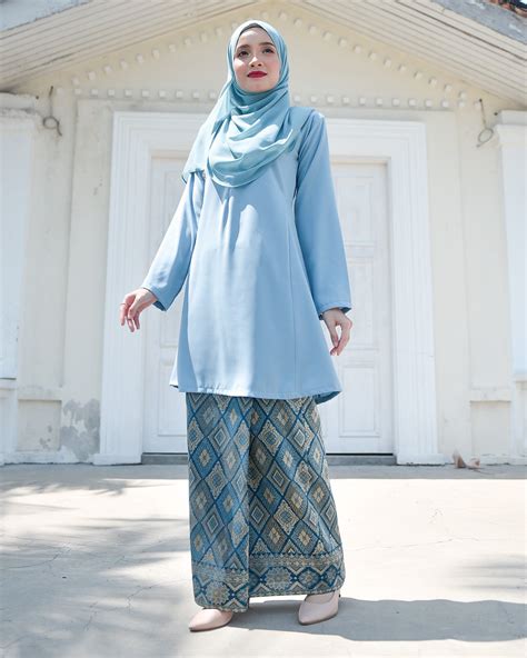 Baju Kurung Riau Pahang Songket Azneem Breeze Blue Muslimahclothingcom