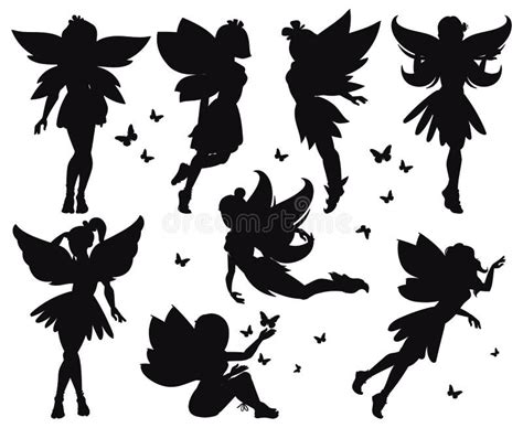Set Silhouettes Fairies Stock Illustrations 25 Set Silhouettes