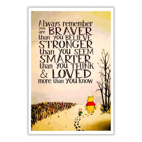 Hand drawn vintage illustrations with lettering. Winnie the Pooh You are braver than you believe, stronger ...