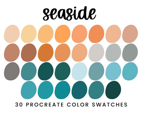 seaside procreate color palette swatches instant download palette design brand color palette