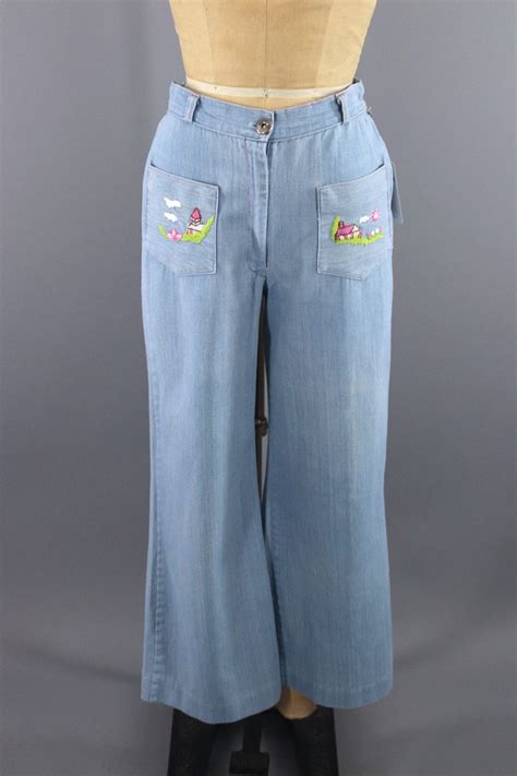 Vintage 1960s Embroidered Bell Bottom Jeans