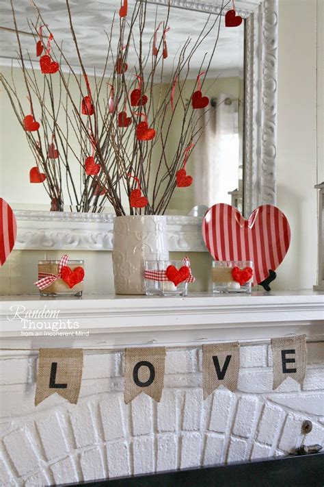 Felt heart valentine trees {valentines decor diy} ~ looking for an inexpensive way to make your home a little more festive for valentines day? Valentine's Day Mantel 2015 - Random Thoughts Home