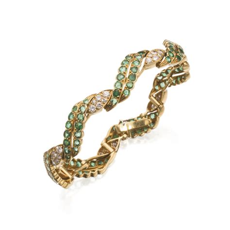 216 18 Karat Gold Emerald And Diamond Bracelet René Boivin France