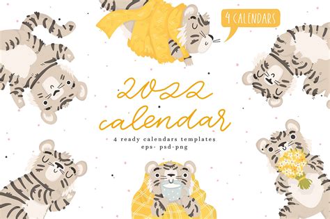 2022 Tiger Calendar 4 Templates Creative Market