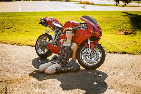 Red Ducati 999 Cute Brunette Girl Female Tattoos Motorcycle Poster My