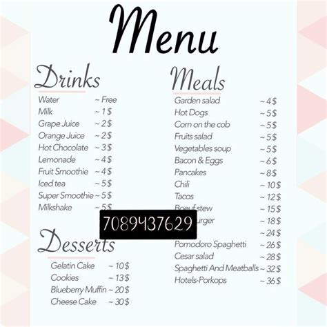 Menu Para Bloxburg Cafe Menu Design Cafe Decal Codes Bloxburg