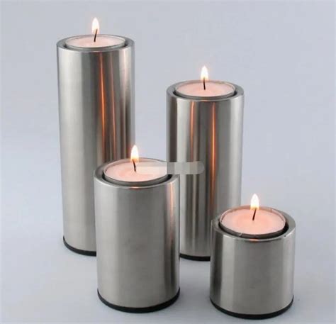 Stainless Steel Cylindrical Metal Candle Holder Wedding Candlestick