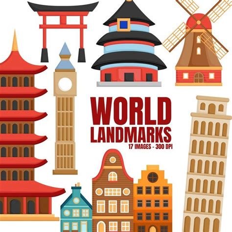 World Landmark Clipart Famous Building Clip Art Countries Etsy In