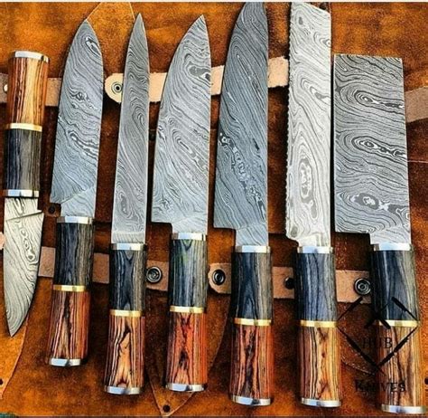 Custom Made Damascus Steel Kitchen Knives Set Sn Blades