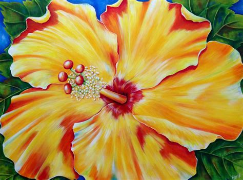 30x40 Hibiscus Acrylic On Canvas Flower Painting Hawaiian Art