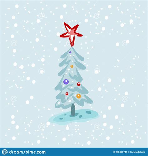 Snowy Christmas Tree Illustration Stock Vector Illustration Of Snowy