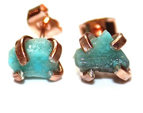 Raw Turquoise Stud Earring Rose Gold Earring Turquoise Jewelry Etsy