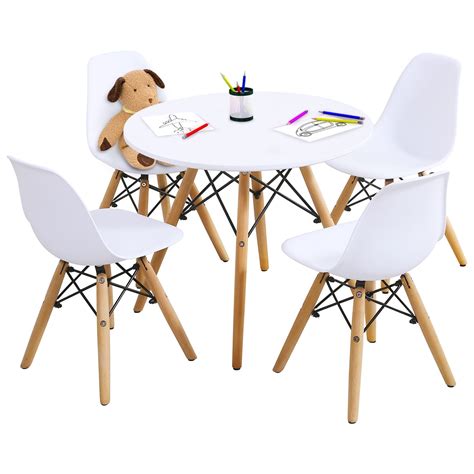 Children Table And 4 Chairs Set Solid Construction 5 Pcs Dining Table