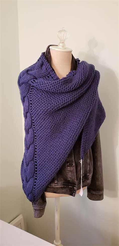 Hand Knit Large Cable Shawl In Peruvian Wool For More Available Colors