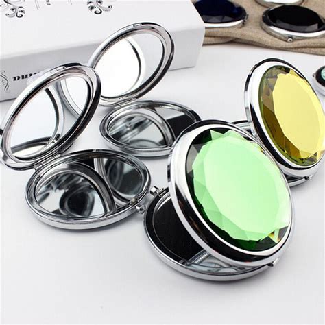 10 Colors Lady Pocket Makeup Mirror Portable Crystal Round Folding Woman Make Up Mirror Double