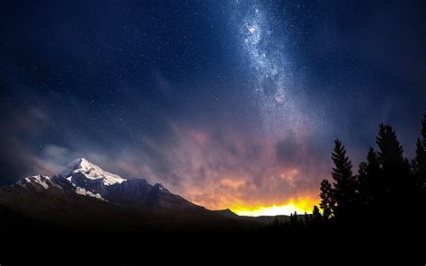 Hd Wallpaper Nature Landscape Milky Way Starry Night Mountains