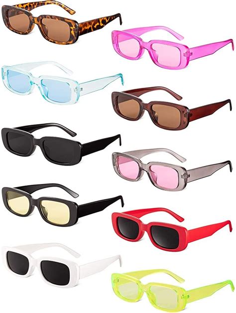 Frienda 10 Pairs Small Rectangle Sunglasses Women Retro Square Glasses 90s Vintage Sunglasses