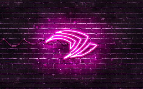 Download Wallpapers Nvidia Purple Logo 4k Purple Brickwall Nvidia