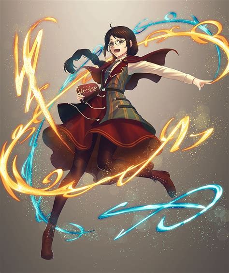 Online Crop Hd Wallpaper Anime Girl Wizard Spell Book Fire Water Dress Glasses
