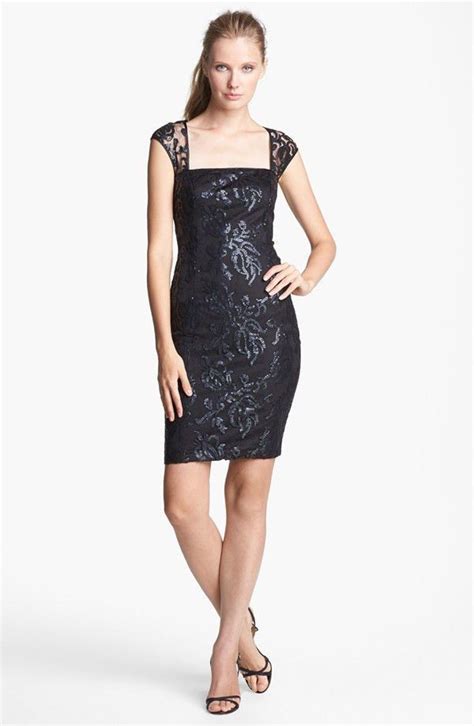 Adrianna Papell Embellished Lace Sheath Black Dress Petite 4 191 Nwt