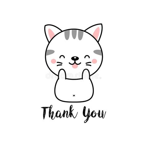 Cute Cat Cartoon With Thank You Lettering Stock Vector Illustration