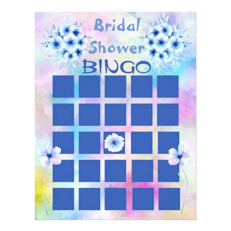 Blue Watercolor Flowers Bridal Shower Bingo Flyer Zazzle