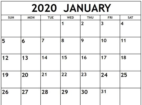 Pick January 2020 Calendar Page Printable Free Calendar Printables