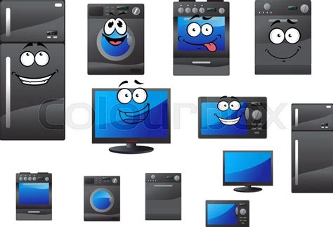 Cartoon Electrical Household And Kitchen Appliances With Happy Faces