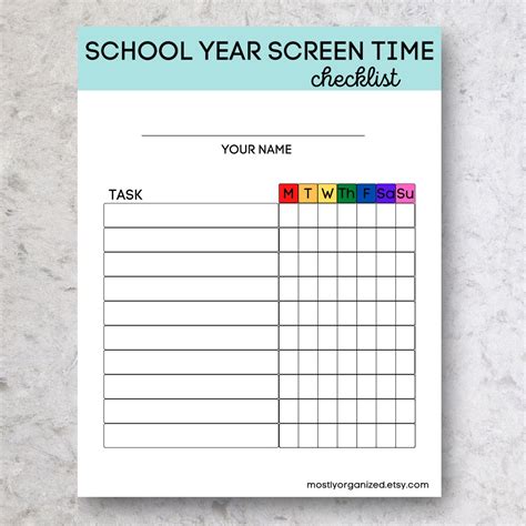 Screen Time Checklist Screen Time Chart Screen Time Etsy