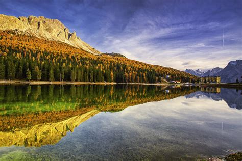 Alps Dolomites Fall Colors Italy Lago Misurina Sunset 多洛米蒂山 意大利