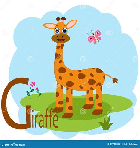 G Word For Giraffe Animal Alphabet Illustration Stock Vector