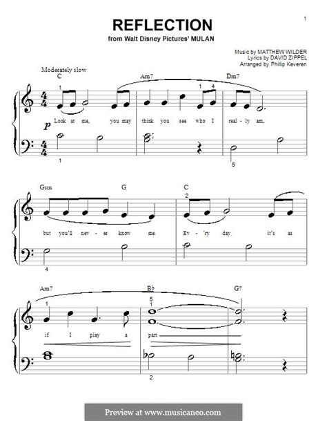 Reflection From Disneys Mulan By M Wilder Sheet Music On Musicaneo