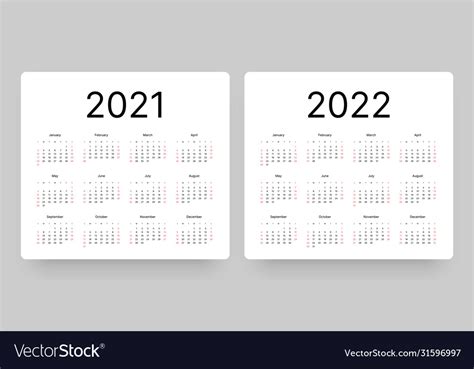 Calendar For 2021 And 2022 Year Week Starts On Vector Image