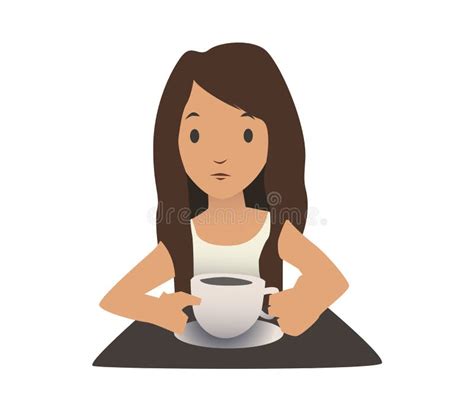 A Young Girl Drinking Coffee Vector Portrait Illustration Isolated On