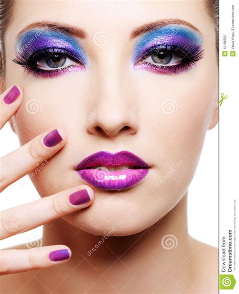 Beautiful Female Face With Bright Fashion Make Up Stock