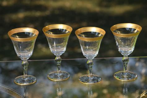 Vintage Gold Encrusted Wine Glasses Set Of 4 Glastonbury Lotus Antique Gold Rimmed Wine