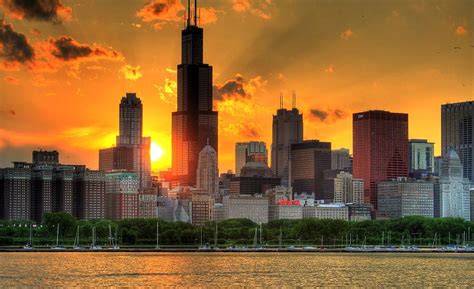 Hdr Chicago Skyline Sunset By Jeffrey Barry