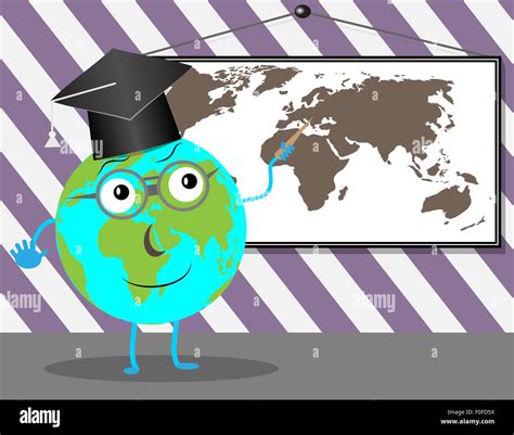 Cartoon Globe Teaches Geography Education School And Earth Teaching