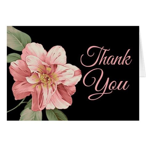 Floral Thank You Pink Lily Flower Black Note Card Zazzle
