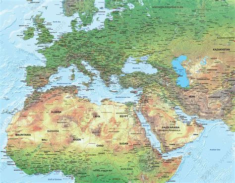 Physical Digital Map Europe North Africa Middle East 1316 The World