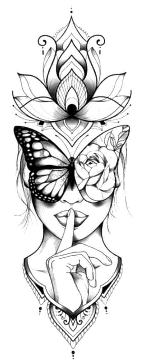 A Black And White Drawing Of A Woman With A Butterfly On Her Face