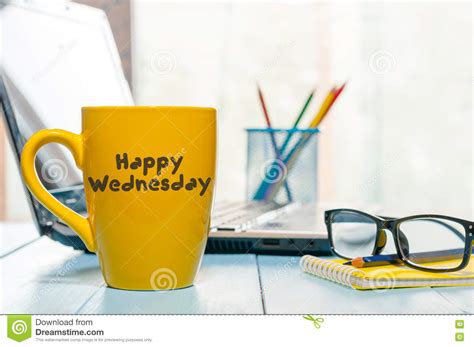 Happy Wednesday Word On Yellow Morning Coffee Cup At