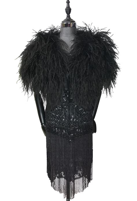 Ultra Ostrich Hollywood Glamour 1930s Vintage Style Harlow Wrap Ebony