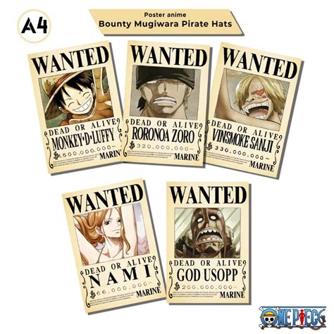 Jual Set Poster A Bounty Wanted One Piece Mugiwara Pirate Hats SET ISI PCS Shopee